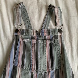 Stripe Rvca overalls that are denim